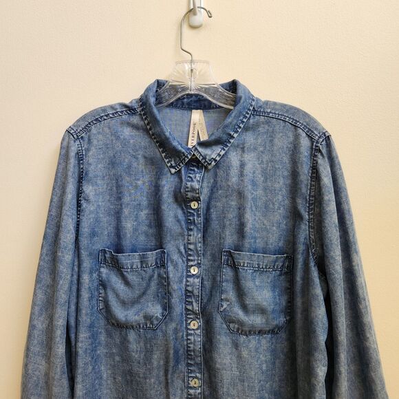 Liverpool Shirt Womens Large Blue Chambray Button-Up Long Sleeve Lyocell Top - Picture 2 of 14